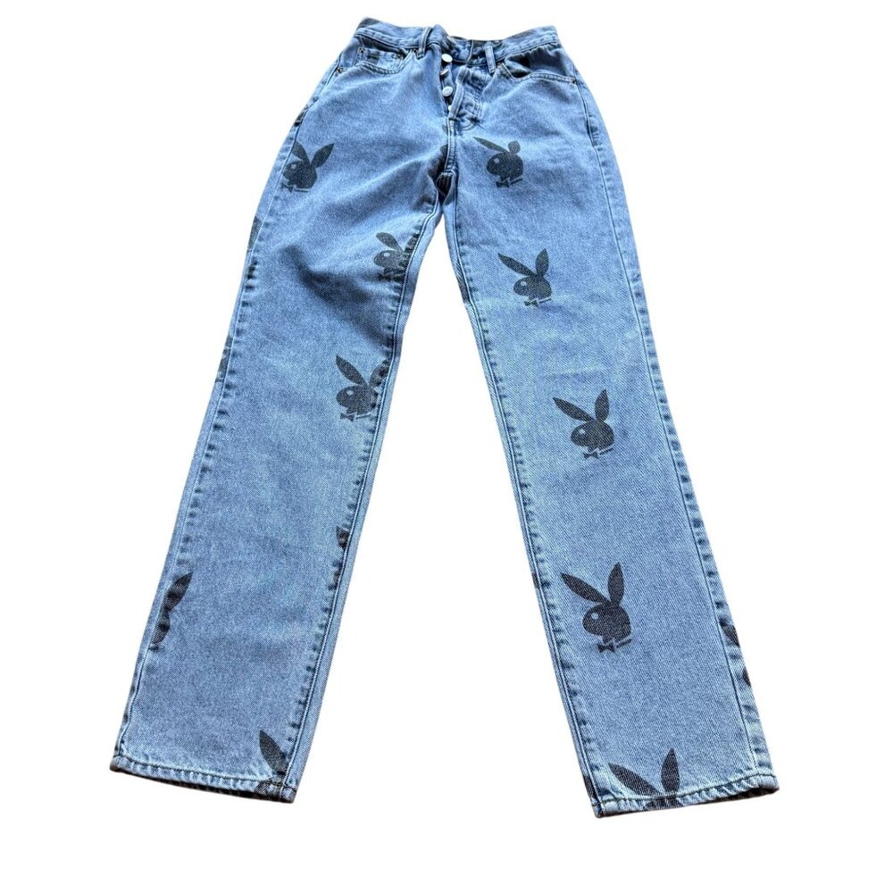 90s Boyfriend Playboy x PacSun Size 23 Women's Medium Wash Bunny Print Jeans